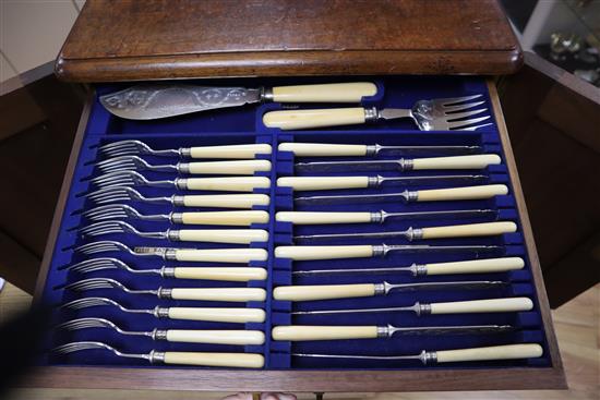 An extensive Victorian canteen of Albany pattern plated flatware, in a fitted mahogany box